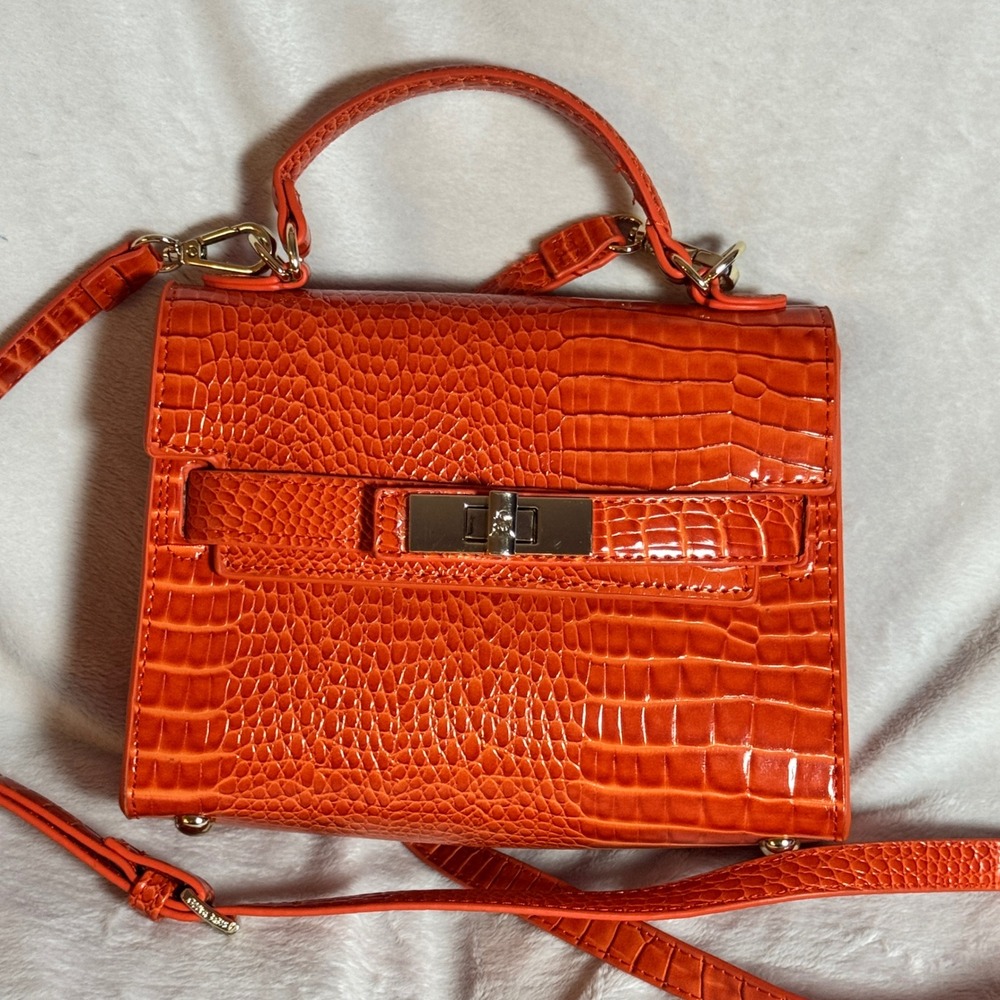 Steve Madden Orange Crocodile Scale Embossed Top Handle Satchel w/Turn Lock NWOT